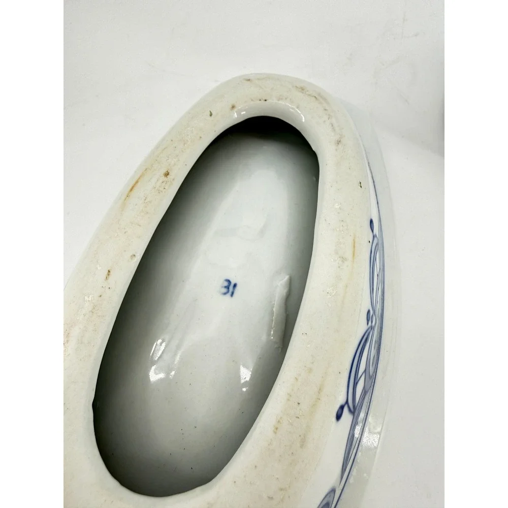 Unbranded Bathroom Vanity Set 1970s OS Blue White Floral Ceramic 2pc Vintage
